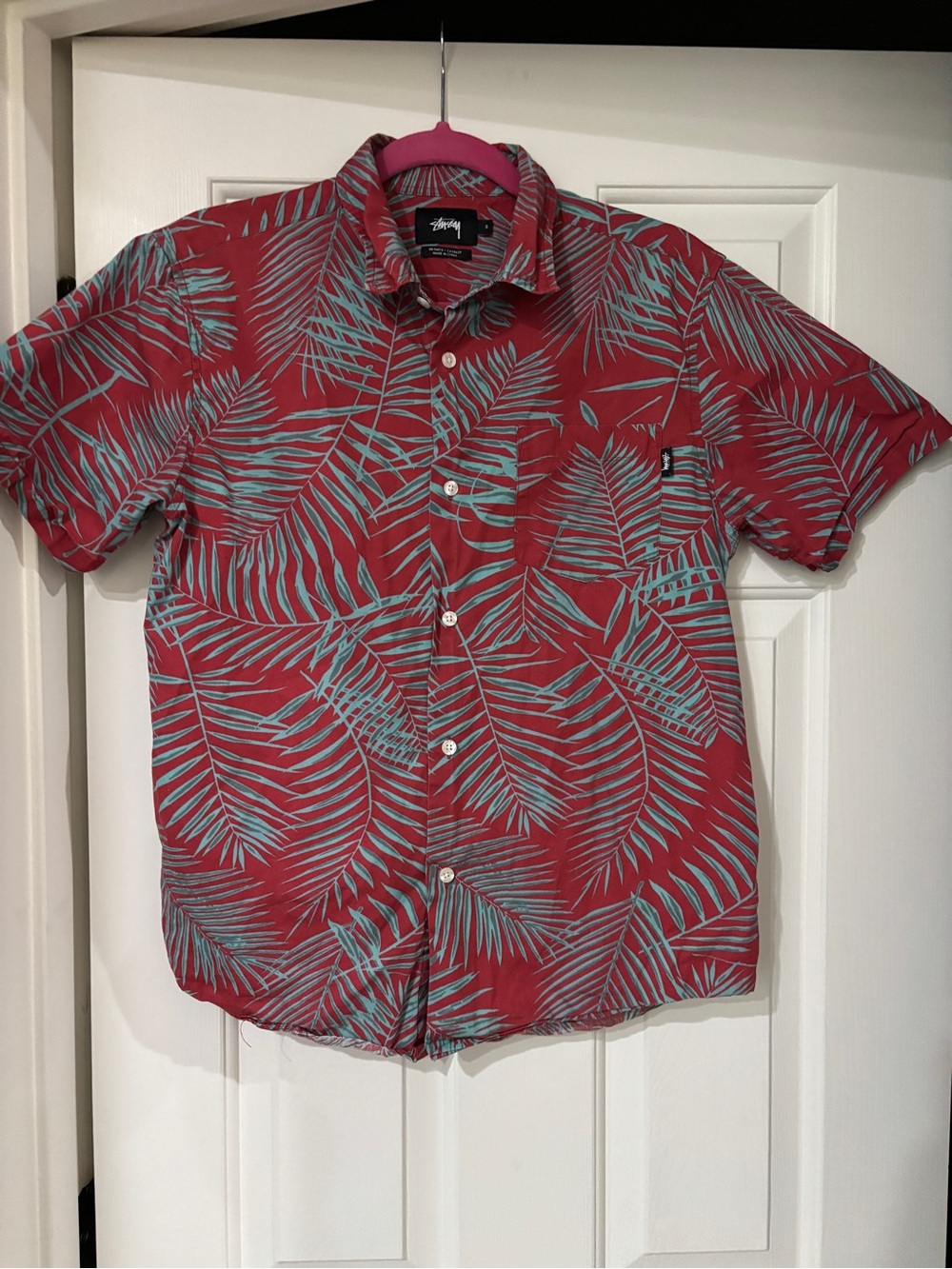 Stussy Palm Leaf Hawaiian Button Shirt - Size Small - Picture 3 of 7